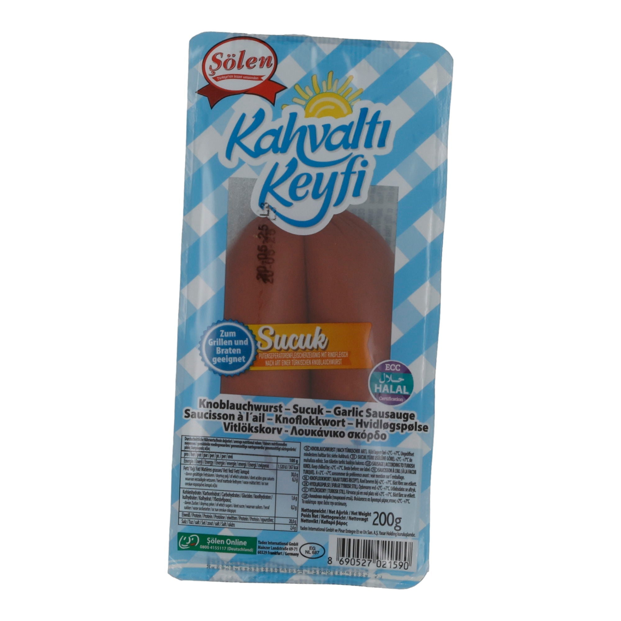 Knoblauchwurst Sölen Kahvaltı Keyfi Sucuk | Puten-Knoblauchwurst | Für Grill & Pfanne | 200 g SOELEN